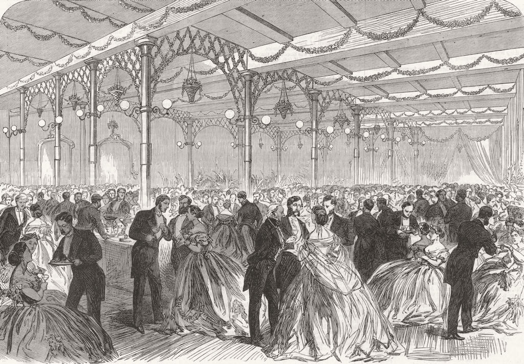 WARCS. Soiree in Birmingham Townhall 1865 old antique vintage print picture