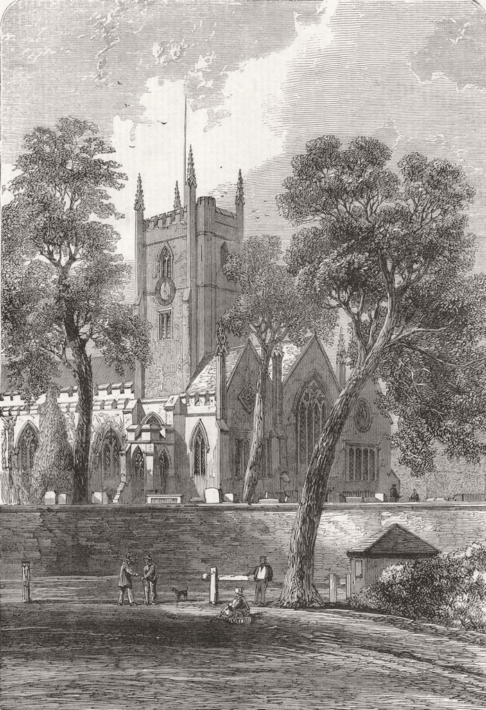 WARCS. Handsworth Church, Birmingham, James Watt 1865 old antique print