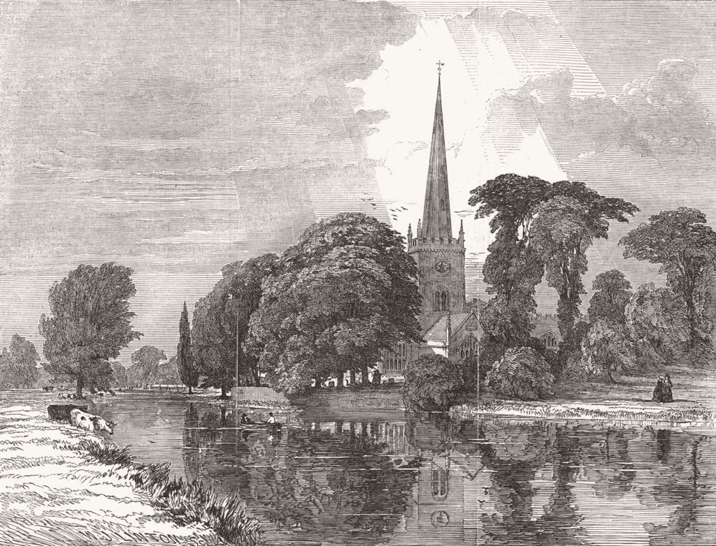 WARCS. Church of Holy Trinity, Stratford-upon-Avon 1847 old antique print