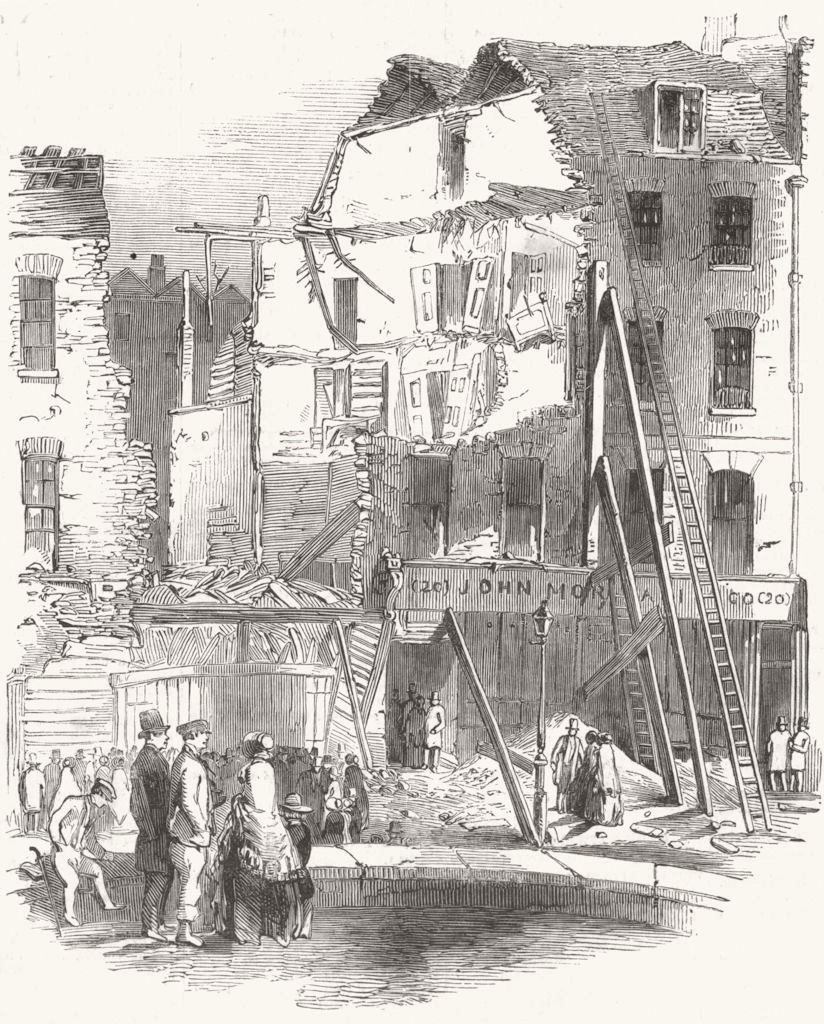 Associate Product LONDON. Fall of Houses, St Paul's Churchyard,  1852 old antique print picture