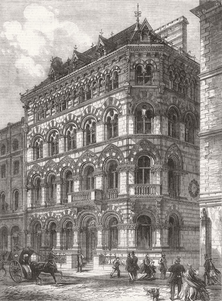 LONDON. Crown Life Assurance Office, Fleet St 1866 old antique print picture