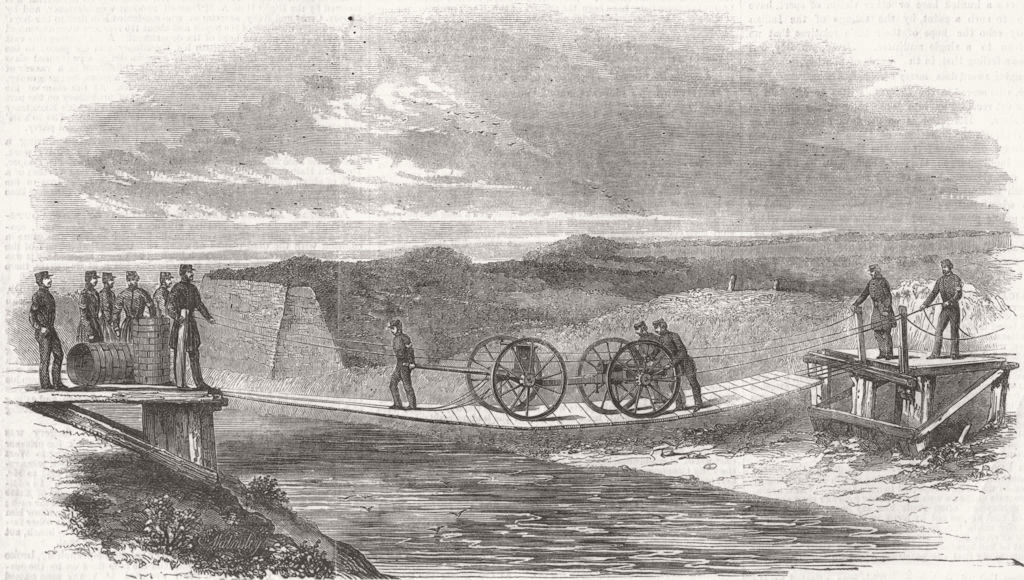 KENT. Army bridge test, St Mary's Creek, Gillingham 1857 old antique print
