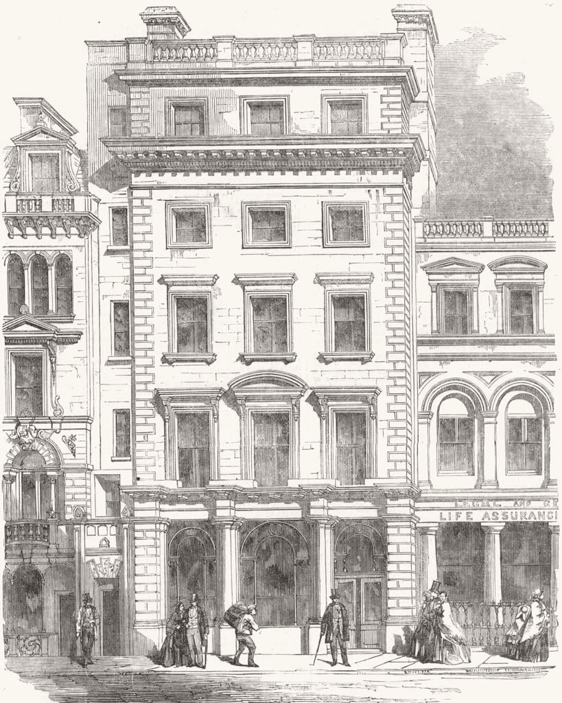 LONDON. Fleet St-Union Bank of London, Temple-Bar 1857 old antique print