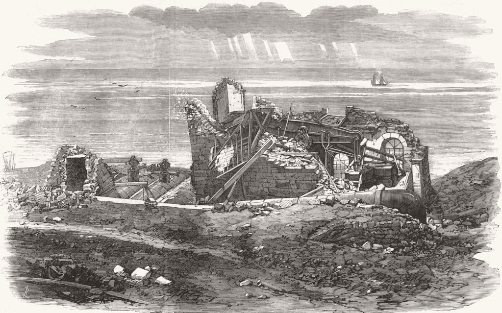 YORKS. landslip, Wreckhills-from pier 1858 old antique vintage print picture