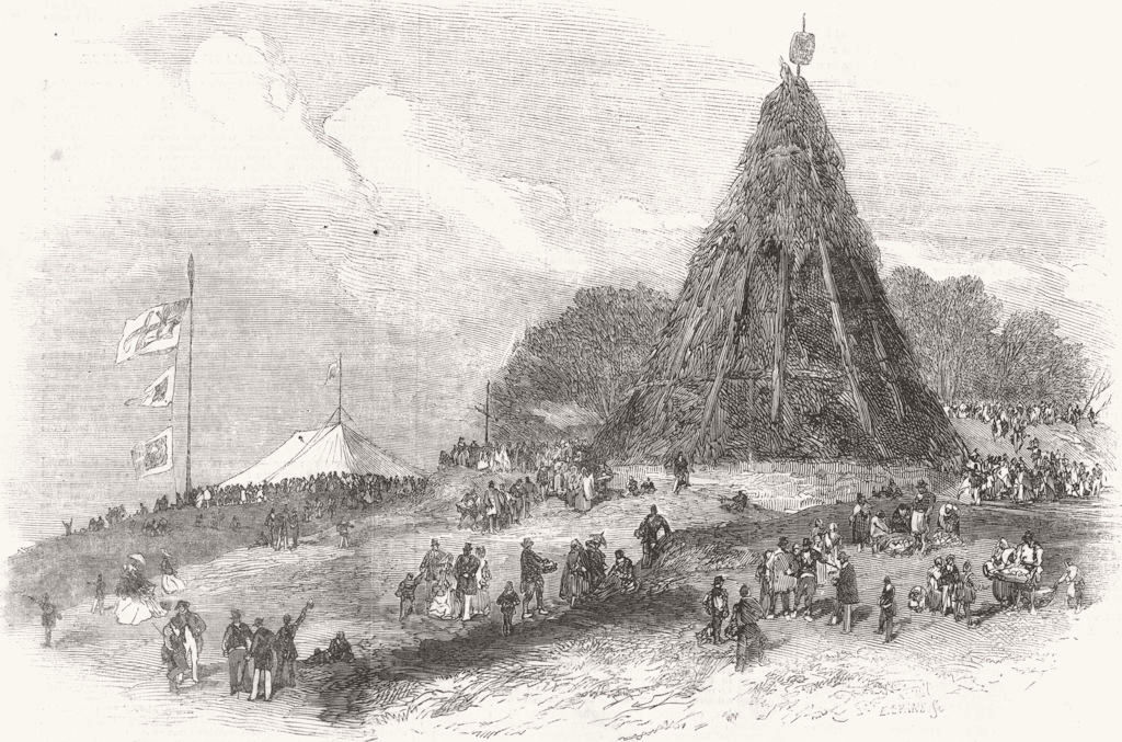 SOMT. The Bonfire before lighted 1857 old antique vintage print picture