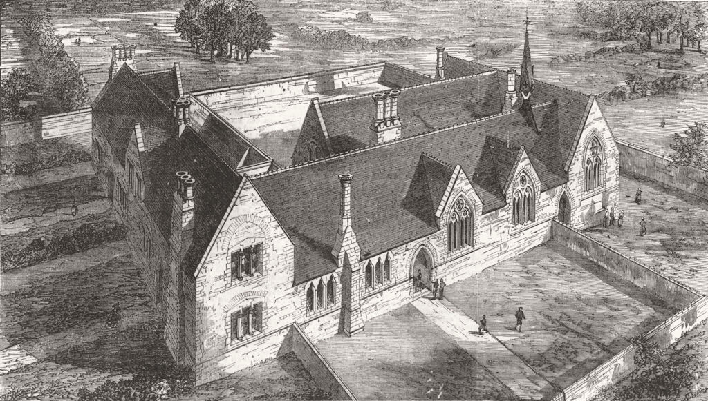 BUCKS. New Schools, course of erection, Stantonbury 1858 old antique print
