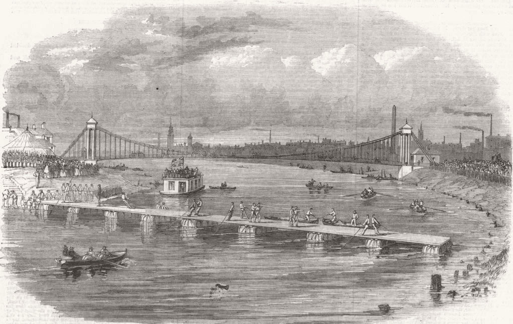 SCOTLAND. Pontoon Bridge, Clyde, Glasgow 1861 old antique print picture