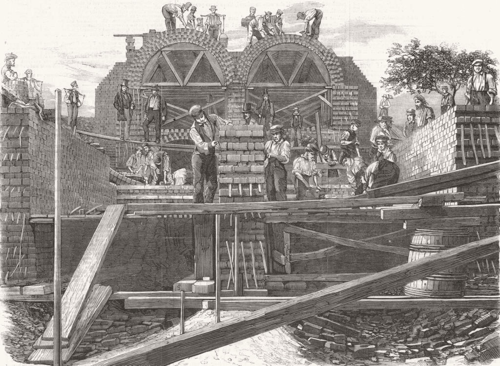 LONDON. Tunnel cross-section, Wick Lane, Old Ford, Bow 1859 antique print
