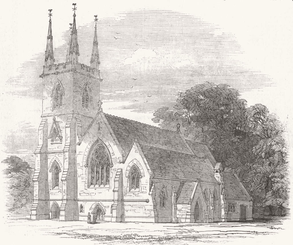 SURREY. Ewell(new) Church 1848 old antique vintage print picture