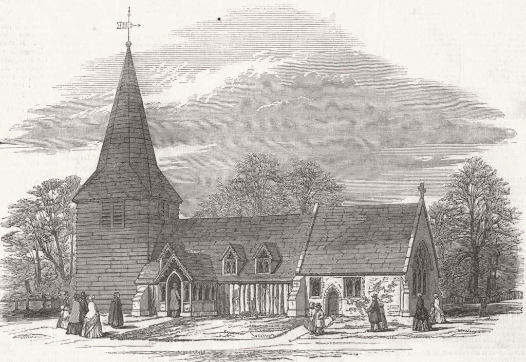 ESSEX. Little Church, Greensted, Essex, restored 1849 old antique print