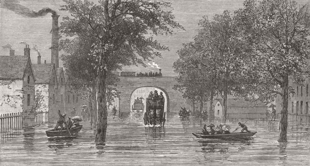BERKS. floods. Caversham Rd, Reading 1882 old antique vintage print picture
