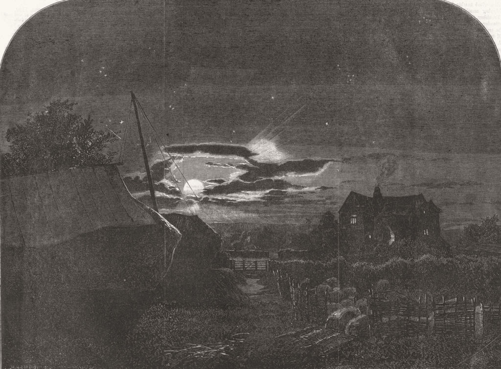 LANDSCAPES. The Harvest Moon 1860 old antique vintage print picture