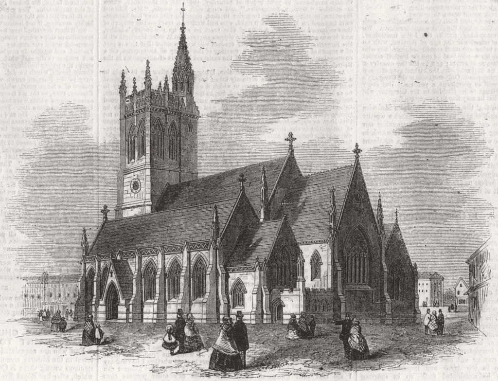 Associate Product IOW. St Thomass Church, Newport, Isle of Wight 1857 old antique print picture
