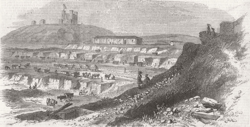 KENT. Excavations for new barracks, Dover 1857 old antique print picture
