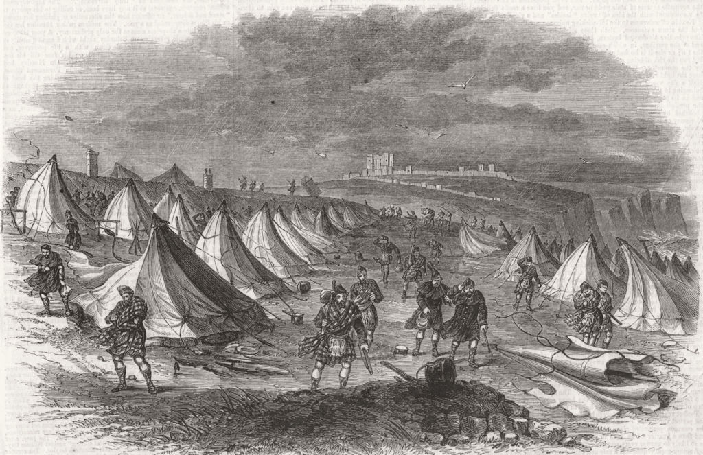 KENT. Highlander's Camp destroyed by storm, Dover 1856 old antique print