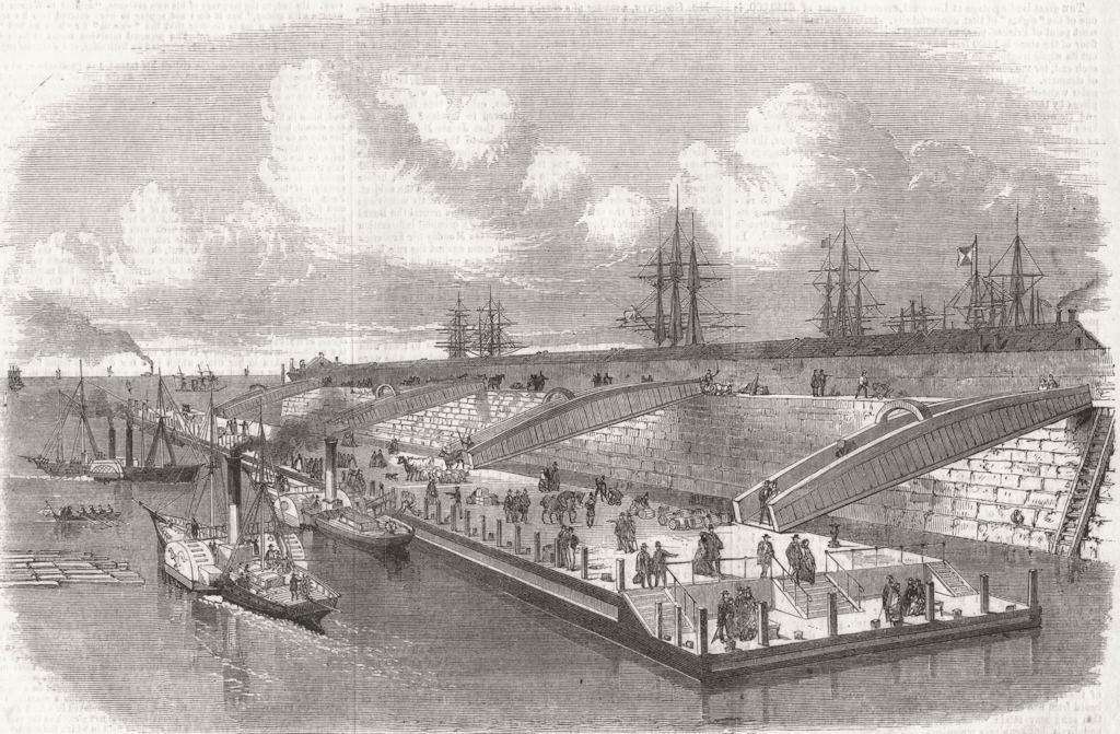 LANCS. new Landing-Stage, Liverpool 1857 old antique vintage print picture