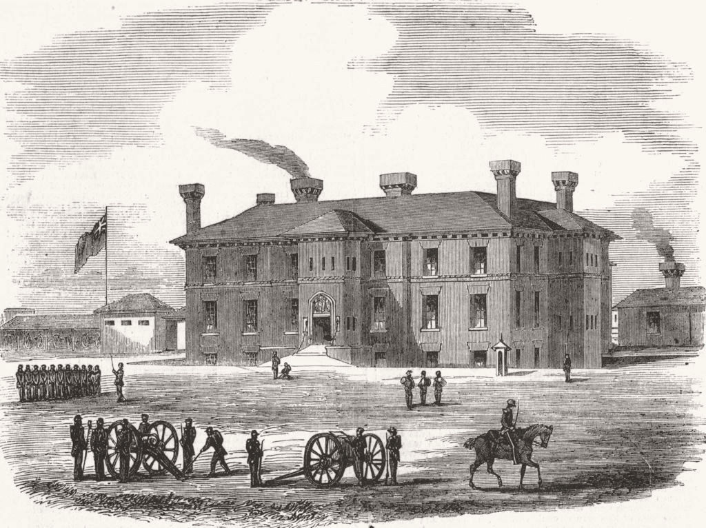 SUFFOLK. New Artillery Militia Barracks, Ipswich 1855 old antique print