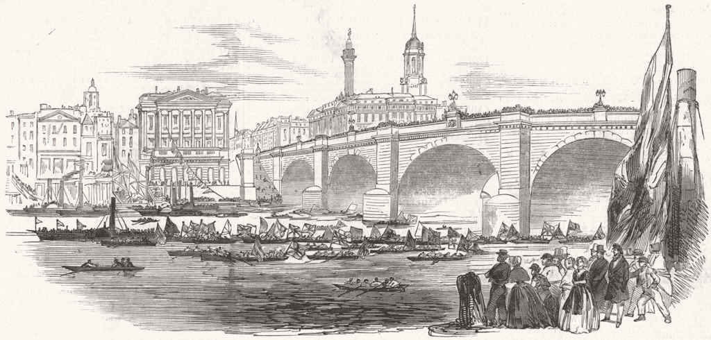 LONDON. Navigation Laws demo, London Bridge 1848 old antique print picture