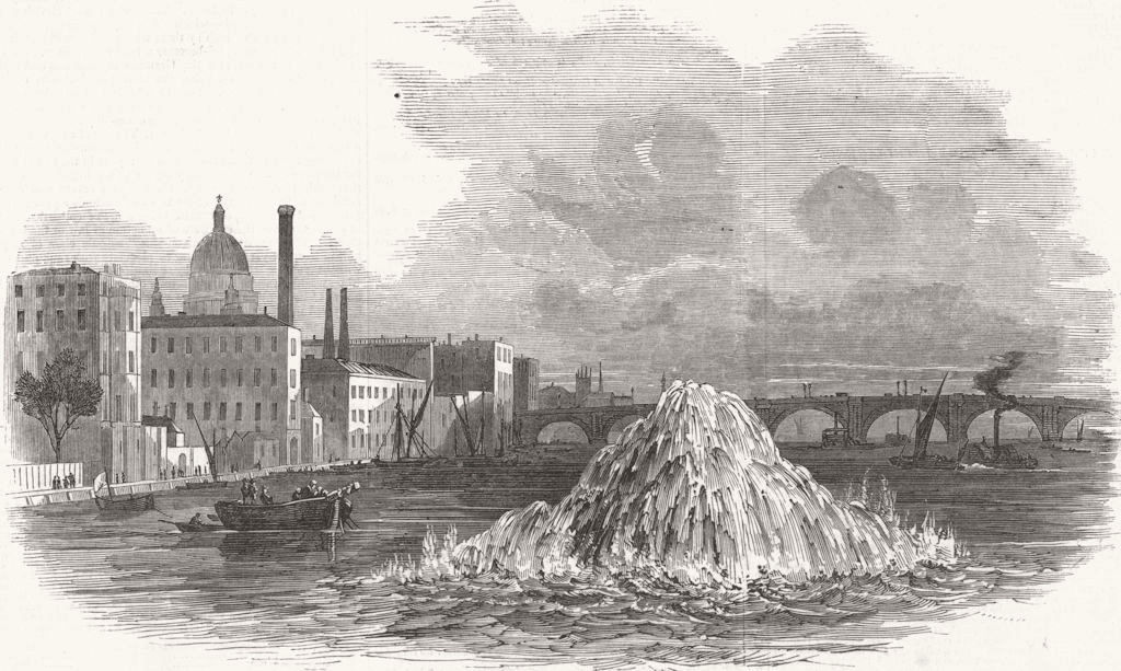 LONDON. Blowing up of concrete shoal, Thames 1848 old antique print picture