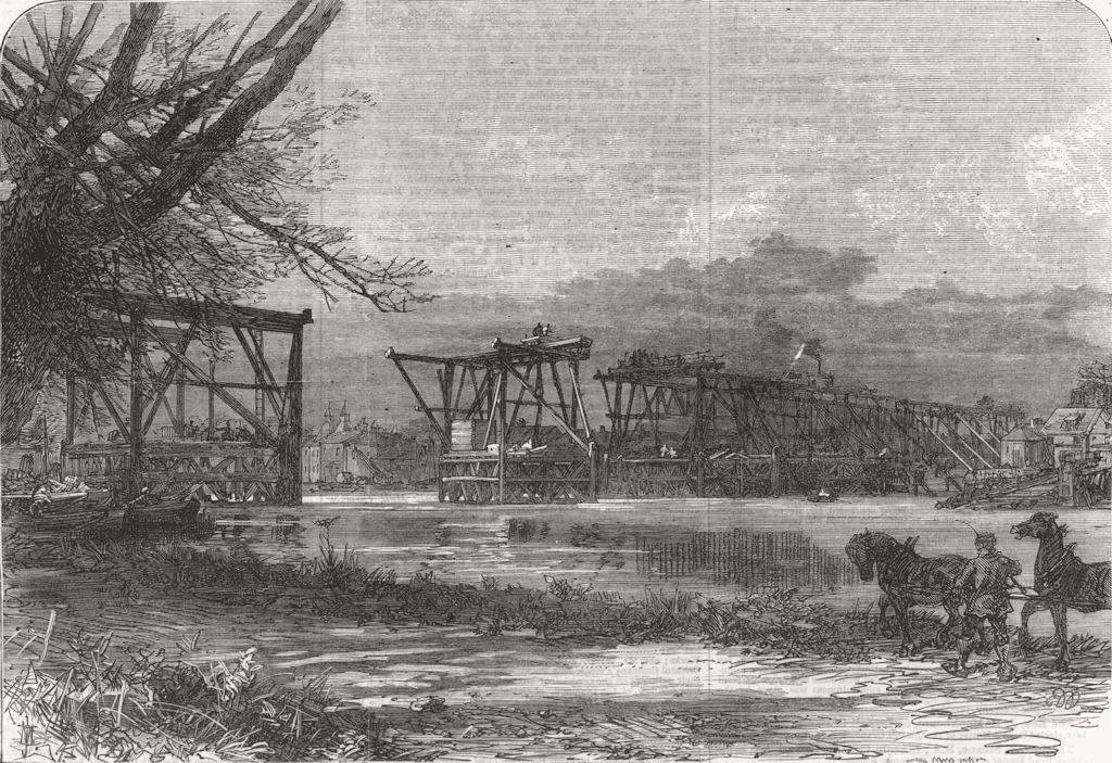 LONDON. Building Railway Bridge, Kew 1867 old antique vintage print picture
