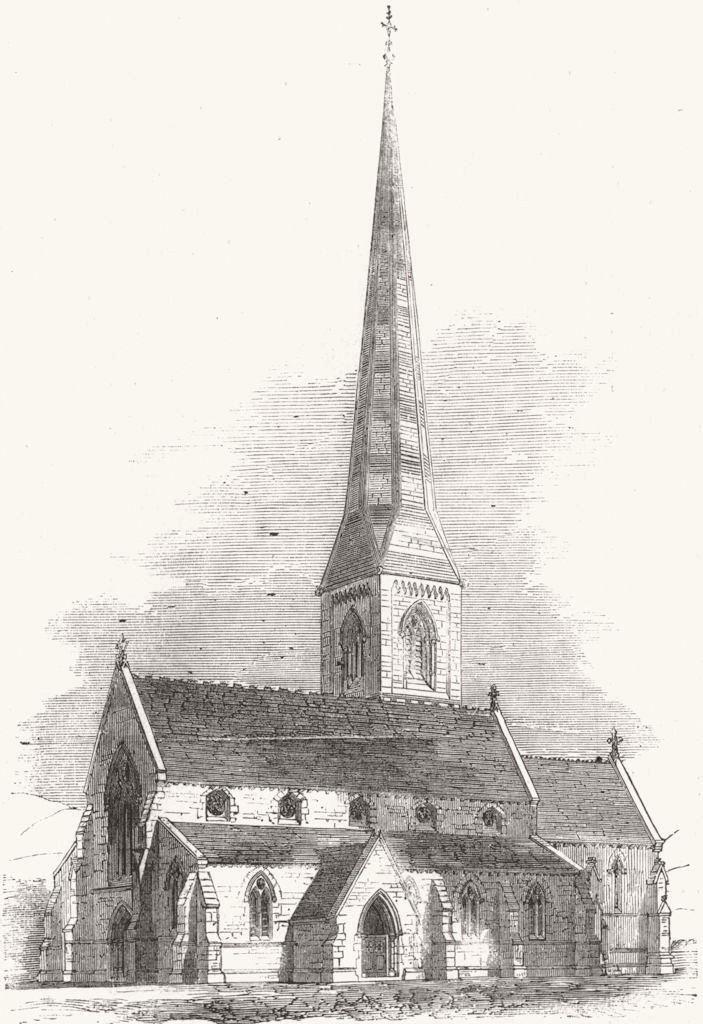 IRELAND. New Church, Powerscourt, Wicklow 1857 old antique print picture