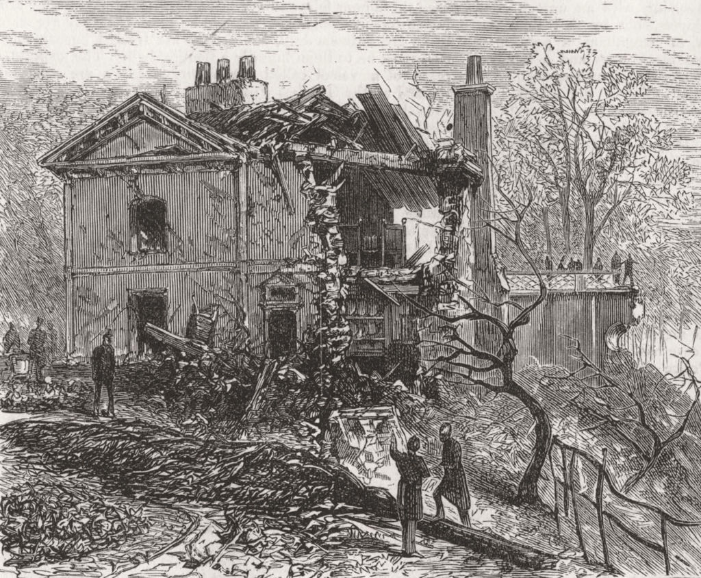 Associate Product LONDON. Regent's Canal explosion. Park-Keeper house 1874 old antique print