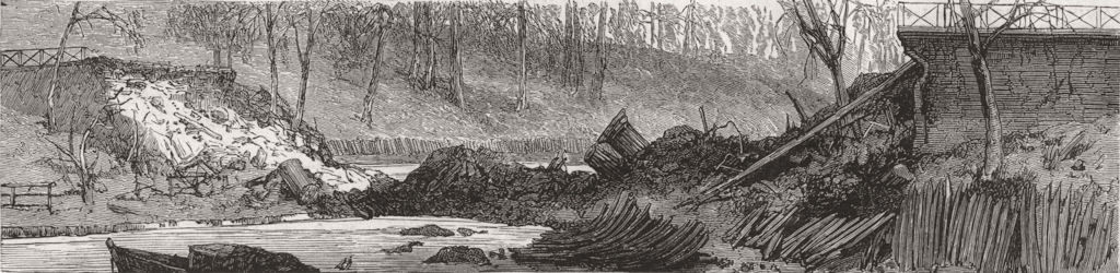 LONDON. Regent's Canal explosion, fallen bridge 1874 old antique print picture