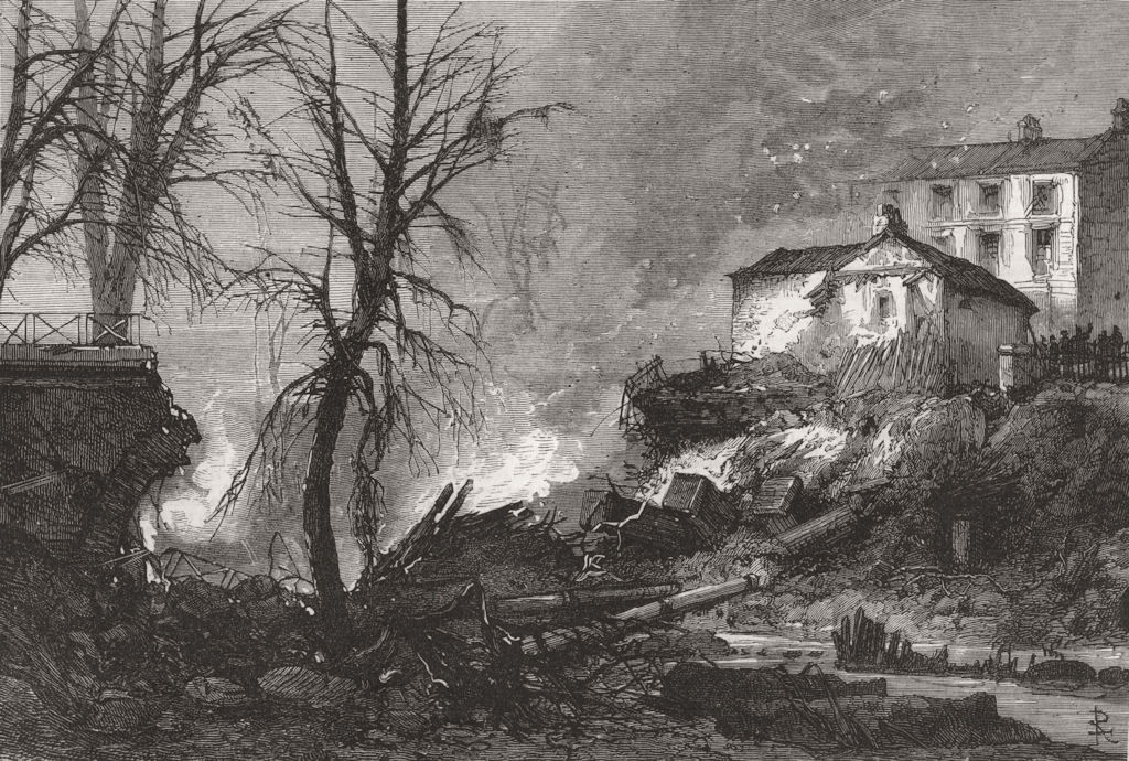 DISASTERS. bridge hour after explosion 1874 old antique vintage print picture