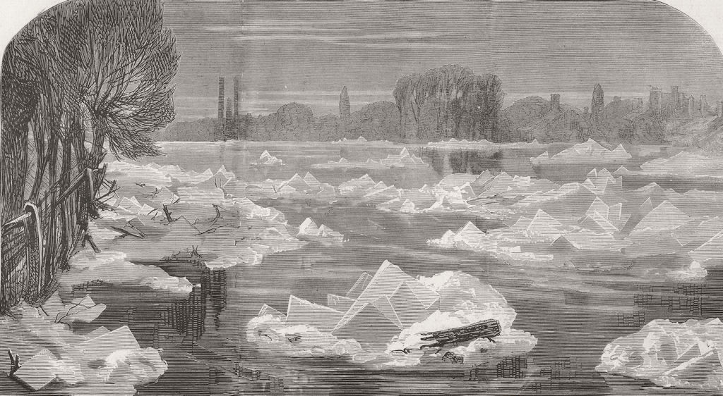 Associate Product LONDON. Ice, Thames nr Chiswick 1870 old antique vintage print picture