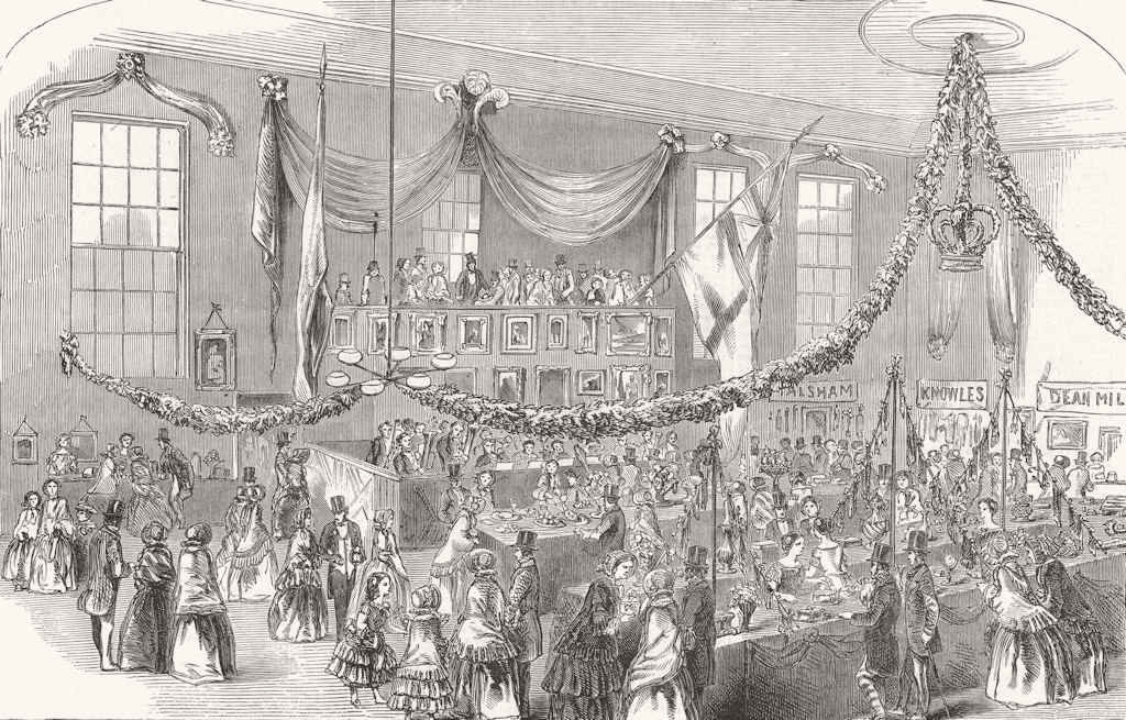 LANCS. Exhibition, Temperance Hall, Bolton 1852 old antique print picture