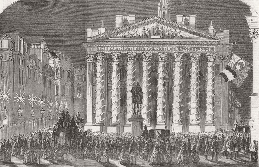 Associate Product LONDON. Illumination of Royal Exchange 1856 old antique vintage print picture