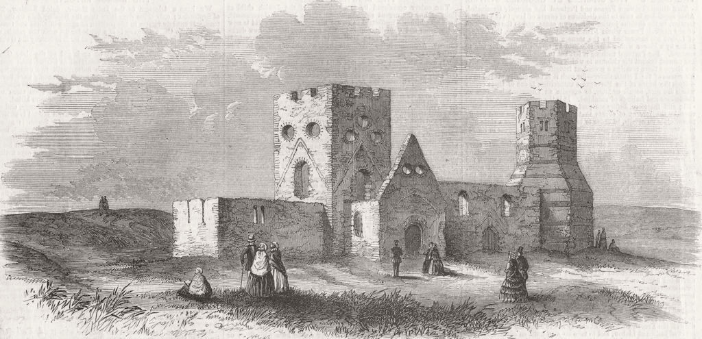 KENT. Church of St Mary, castle, Dover(View) 1858 old antique print picture