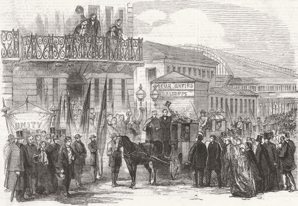 LONDON. Neapolitan Exiles, Paddington Station 1859 old antique print picture