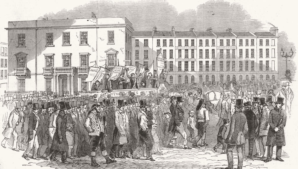 LONDON. Parade at Blackfriars Bridge 1848 old antique vintage print picture