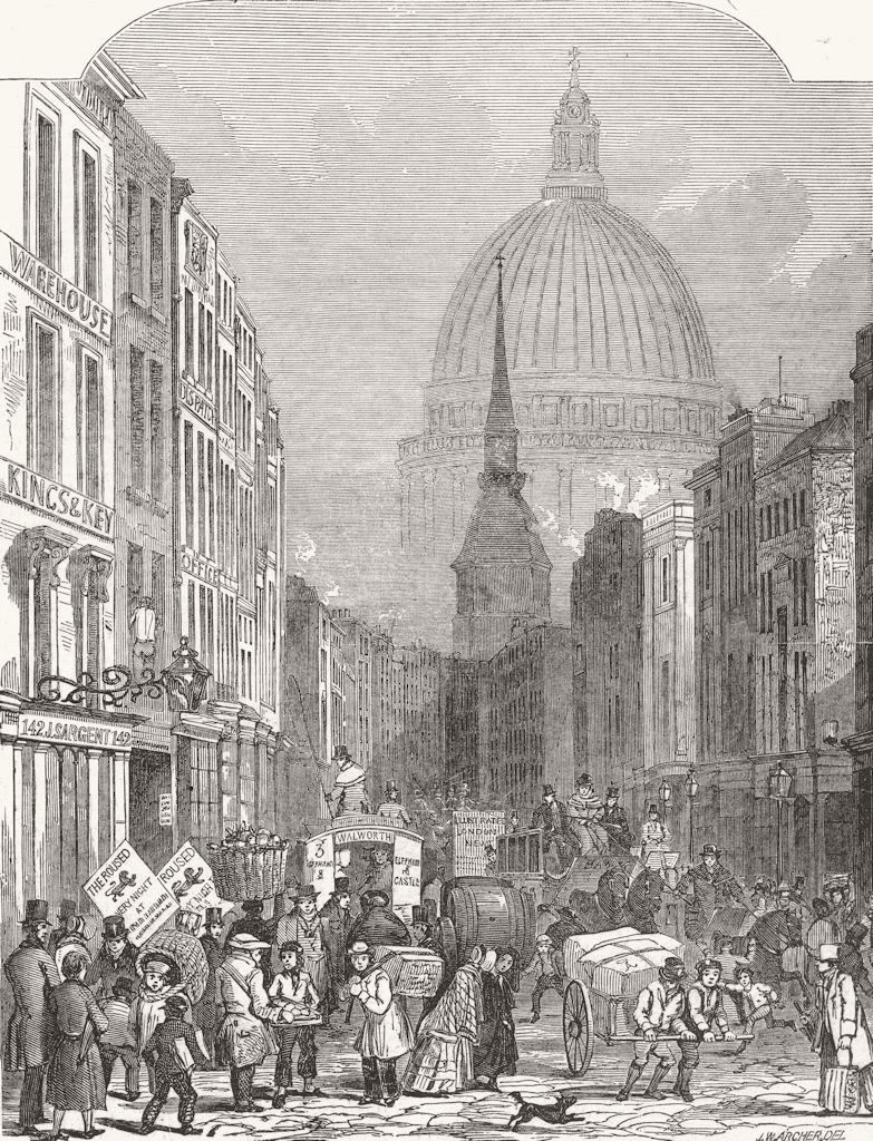 LONDON. London Thoroughfare-Fleet St 1848 old antique vintage print picture