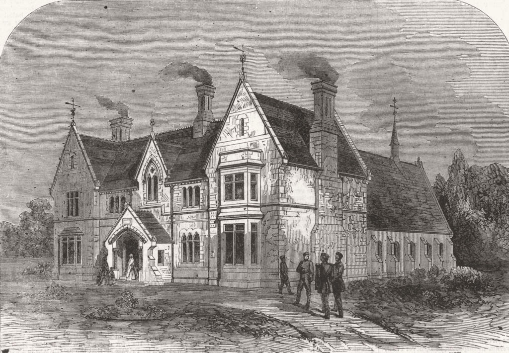 HANTS. Mission House & Soldier's home, Aldershot 1863 antique print