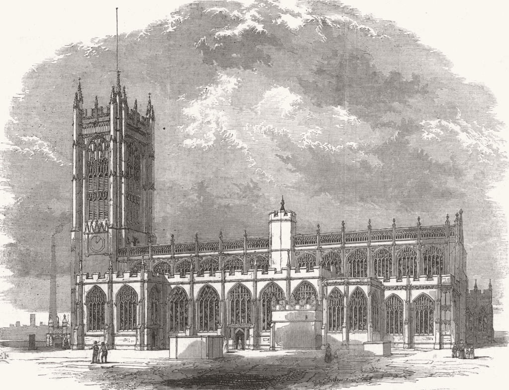 LANCS. Manchester Collegiate Church-South view 1848 old antique print picture