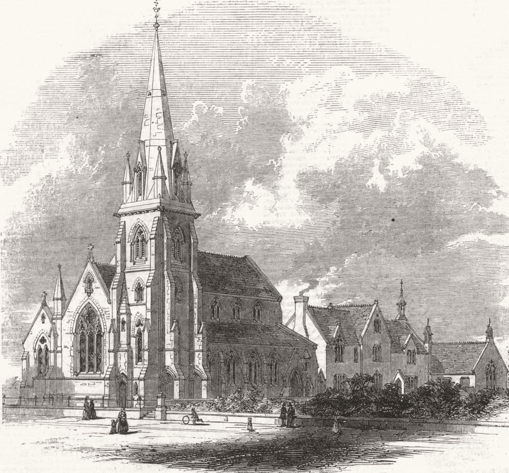 LONDON. New church of St Paul & Schools, Bermondsey 1848 old antique print