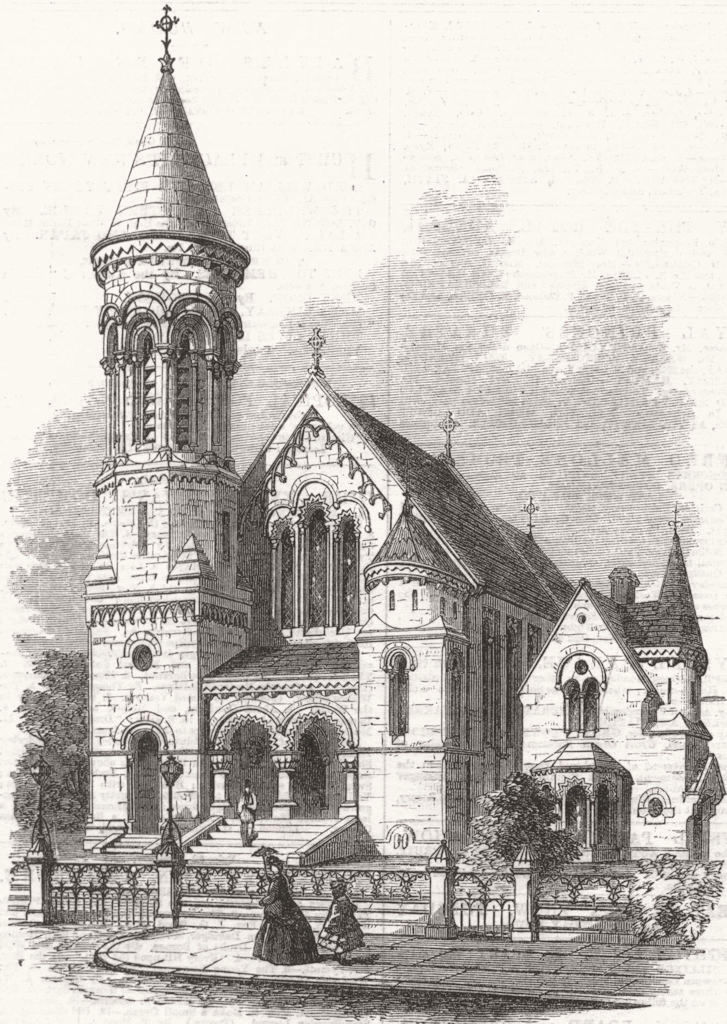 LANCS. New Wesleyan Church, Gt Crosby, nr Liverpool 1863 old antique print