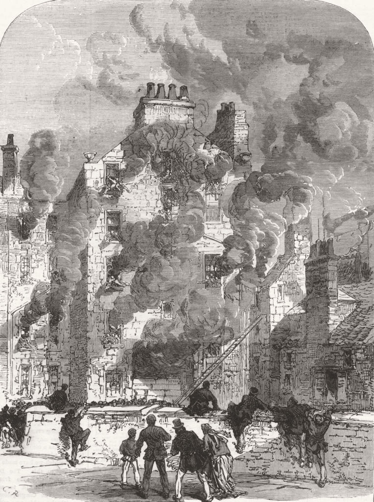 SCOTLAND. fatal fire, Canongate, Edinburgh 1867 old antique print picture