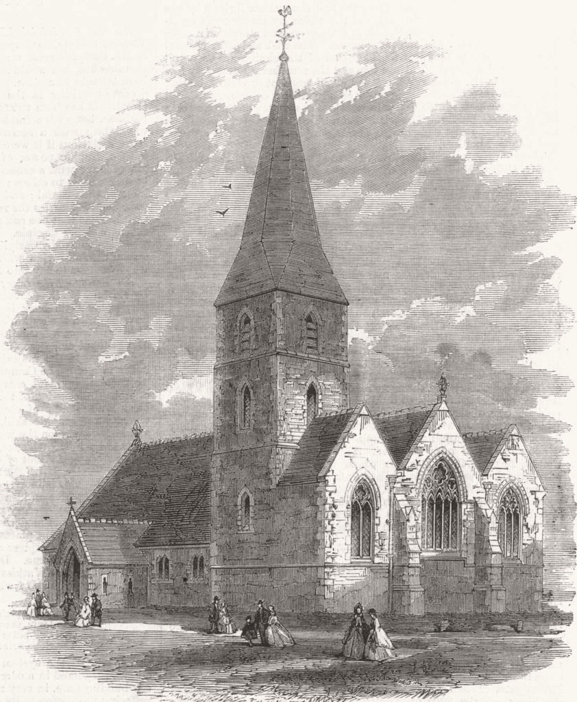 KENT. Birchington Church, Kent, restored 1865 old antique print picture