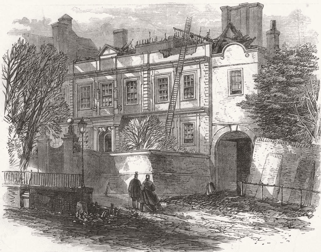 Associate Product LONDON. Cromwell House, Highgate, after fire 1865 old antique print picture