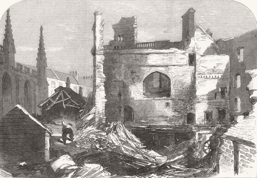 SCOTLAND. Ruins of Edinburgh Theatre after fire 1865 old antique print picture