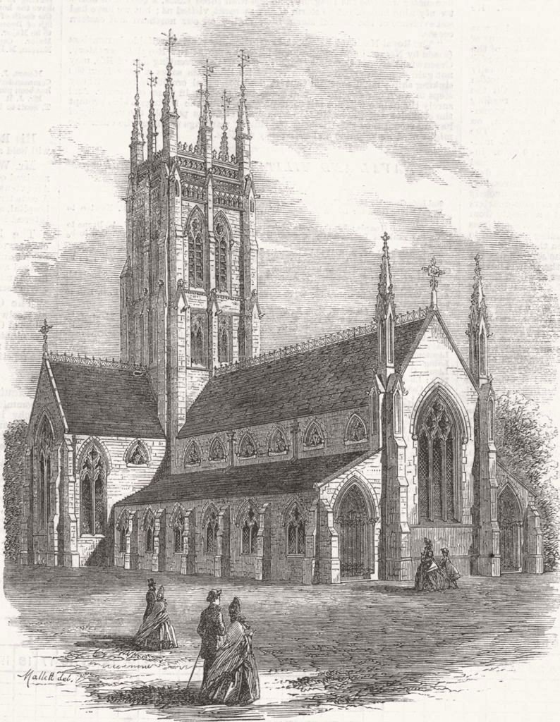 LONDON. St Saviour's Church, Clapham 1864 old antique vintage print picture