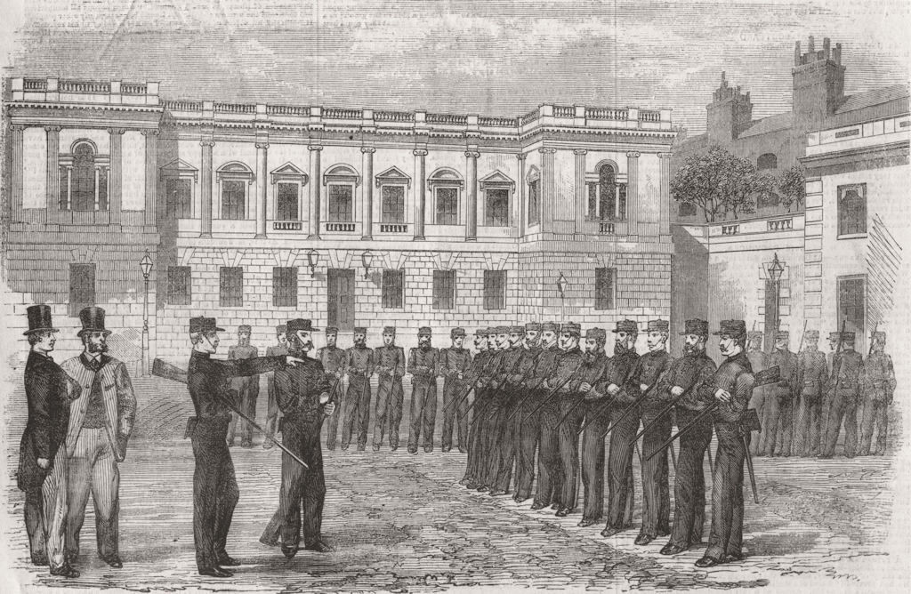 LONDON. Military Drill, Courtyard, Burlington House 1859 old antique print
