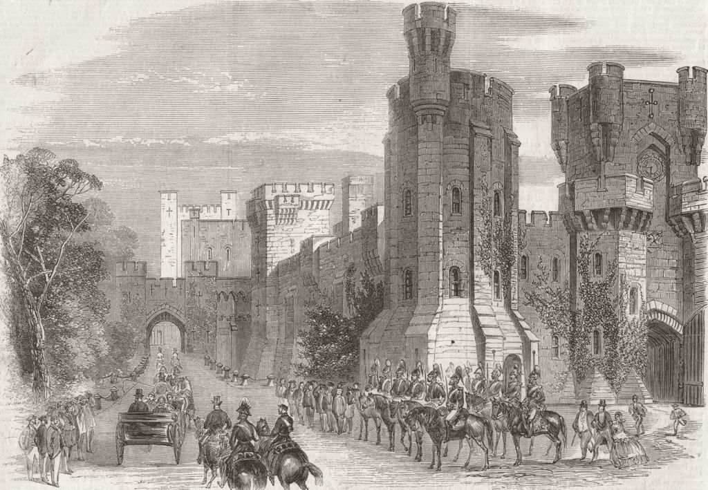 WALES. Queen's Arrival, Penrhyn Castle 1859 old antique vintage print picture
