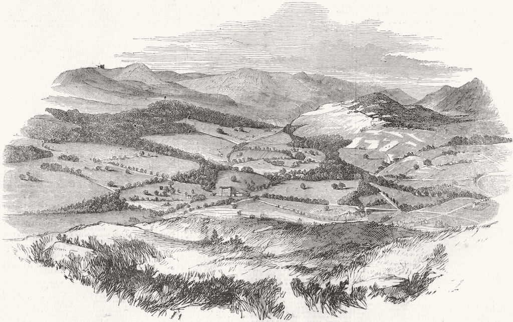 SCOTLAND. Blair Castle, Glen Tilt, from Tulloch peak 1844 old antique print