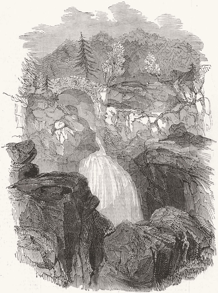 SCOTLAND. Lower falls of the Bruar 1844 old antique vintage print picture