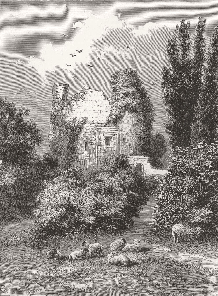 WALES. castle ruins, Hawarden Park 1880 old antique vintage print picture
