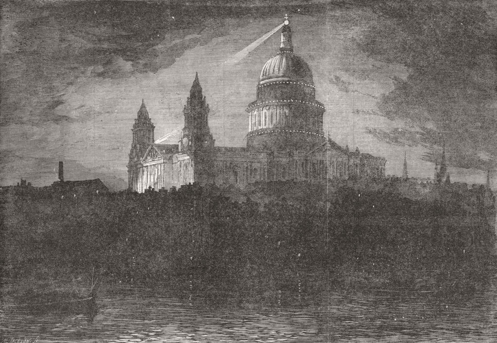LONDON. St Paul's, from river, night of 10th Inst 1863 old antique print